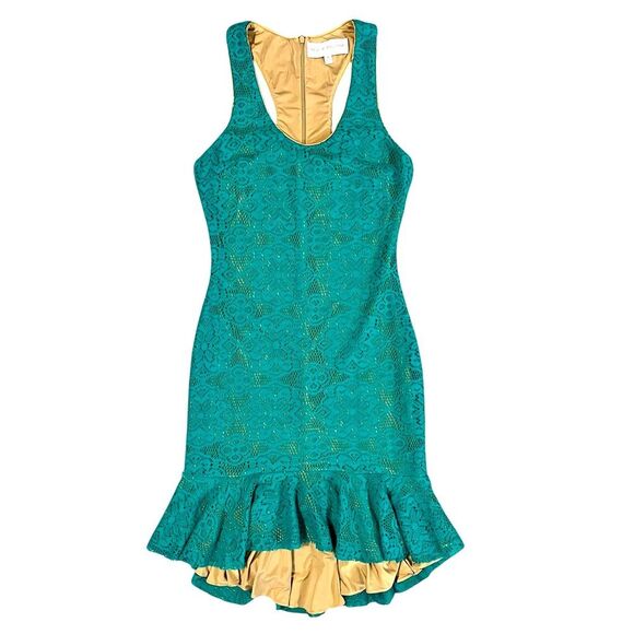 Dress The Population Wendy Dress Turquoise Blue Lace Ruffle Hi Low Womens Medium - Picture 2 of 9
